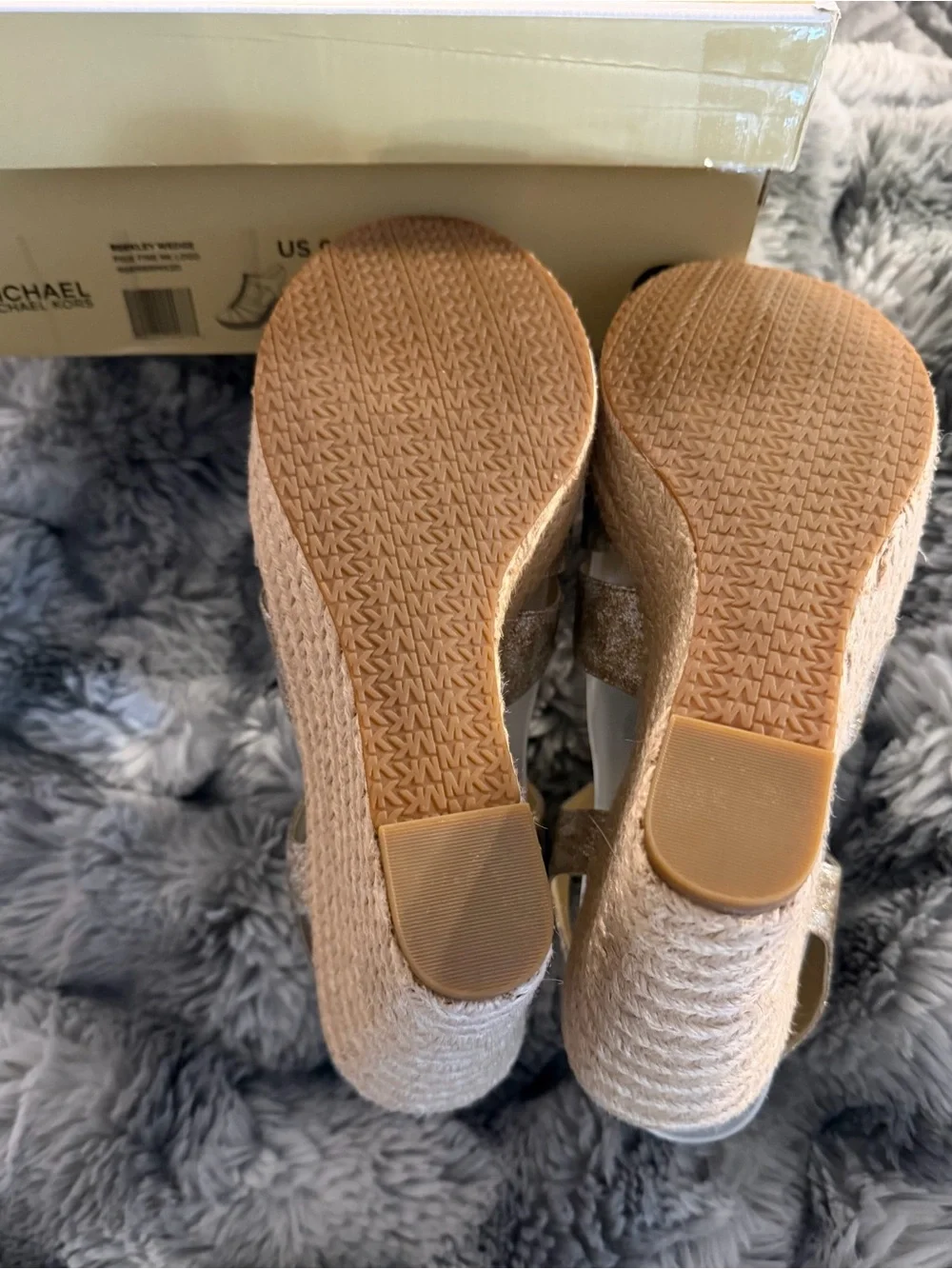 Michael Kors Metallic Gold Espadrille Wedge Sandals size 9.5 like new in box